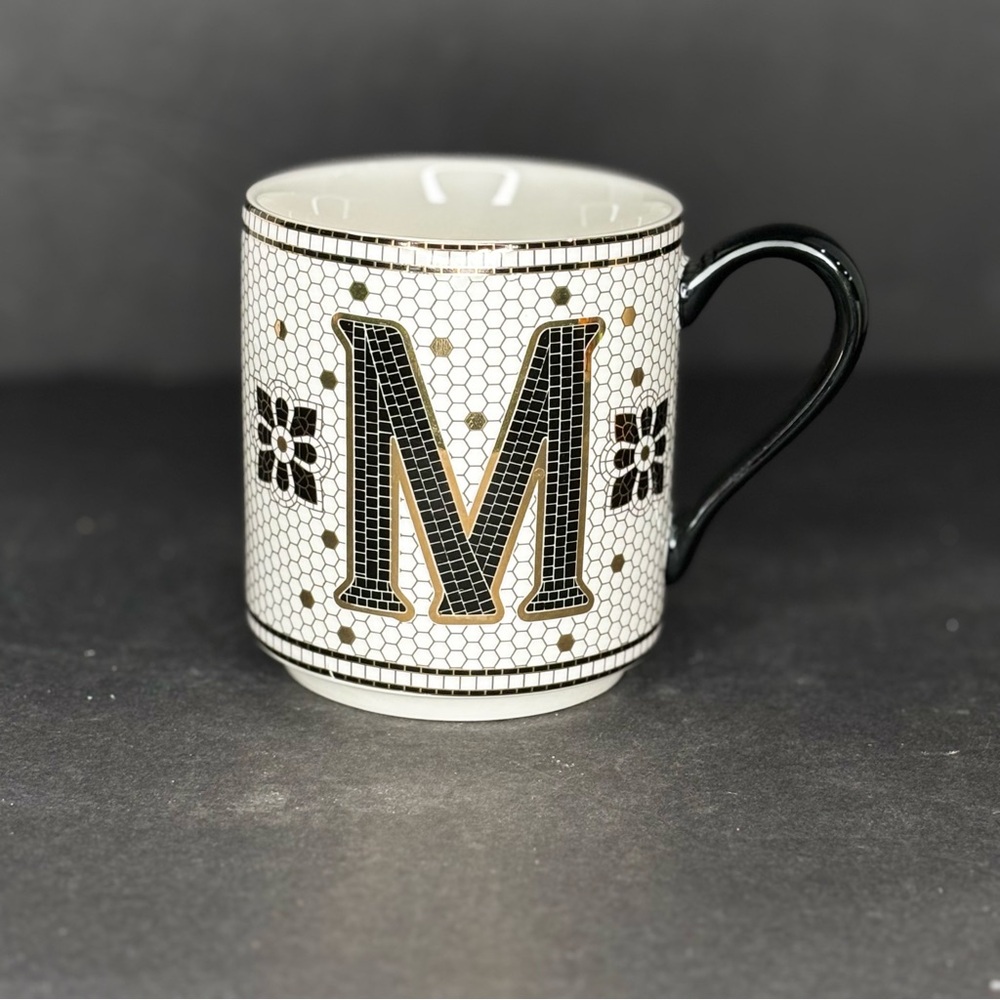 Anthropologie Mug Cup Tile Mosaic The Bistro Monogram Letter M Honeycomb